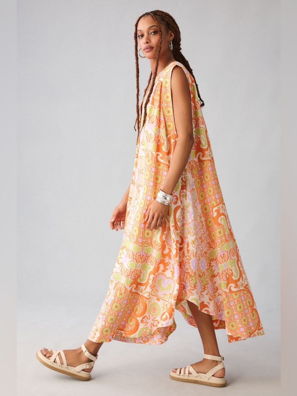Anthropologie Maeve Printed V-Neck Tunic Relaxed Dress Size Large